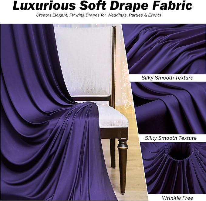 20ft×12ft Deep Purple Backdrop Curtains for Wedding Parties, 4 Panels Wrinkle Free Polyester Photo Backdrop Drapes Back Drop Cloth for Birthday Photography Background