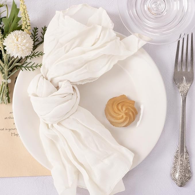MLMC 24 Pack Cheesecloth Napkins Wedding Napkins 21"x21" Boho Reusable Napkins in Bulk for Wedding Bridal Baby Shower Events Table Decor Ivory White