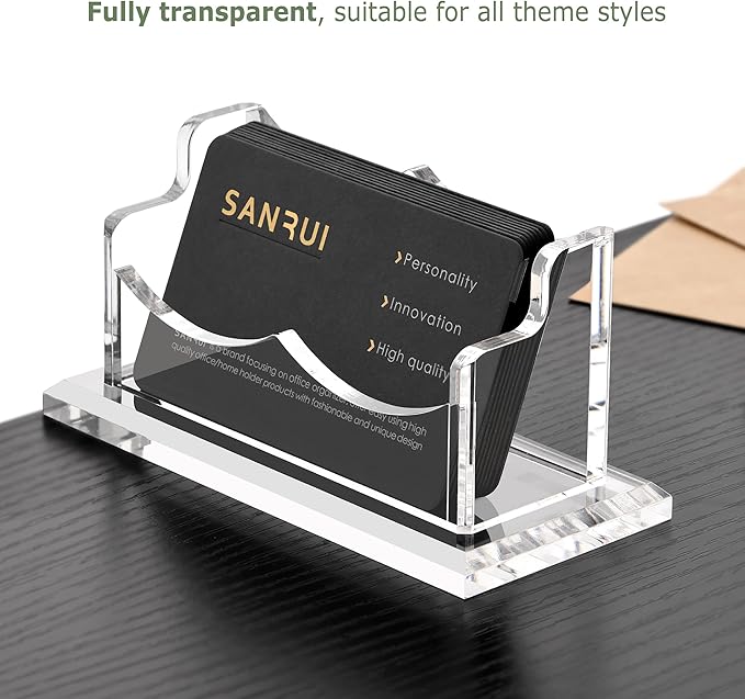 SANRUI Acrylic Business Card Holder for Desk,Clear Horizontal Name Card Stand for Women and Men, Desktop Organizer Display for Office Home Exhibition - 2 Pack 120 Card Capacity