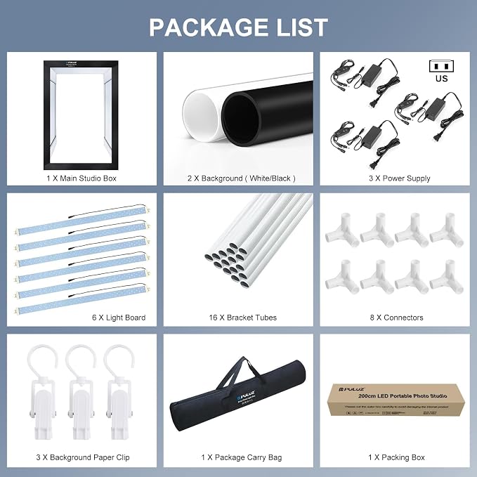 PULUZ Professional Large Photo Light Box Photography Studio, 47x31x78inch Large Lightbox Photo Video Continuous Lighting Softbox Shooting Tent Kit with 2 Colors PVC Backdrops