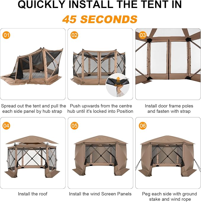 COBIZI 12x12 FT Pop Up Canopy Extendable Tent, Gazebos On Clearance with Removable Roof, Screened in Gazebo with sidewalls, Screen Tents Portable carpas para Patio for Outdoor Camping,Backyard,Khaki