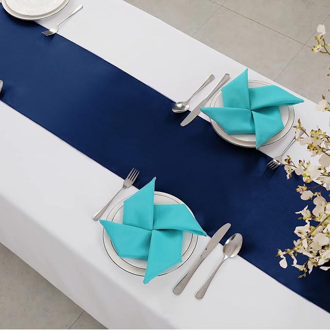 Horbaunal 12 Pack Navy Blue Satin Table Runner 12 x 108 Inch, Smooth Table Runners for Wedding Banquets Birthday Party