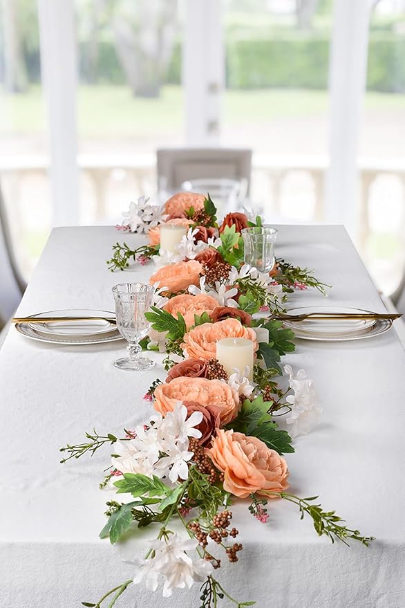 DearHouse 2Pcs Artificial Peony Flower Garland - 6ft/Strand Silk Peony Flower Greenery for Wedding Ceremony Backdrop Party Table Centerpieces Decor
