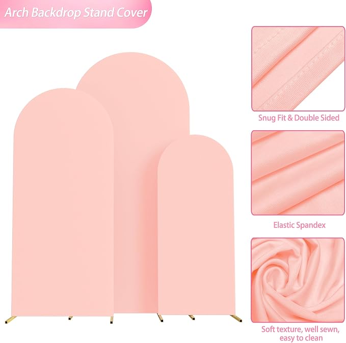 Wokceer Wedding Arch Backdrop Cover 6FT, 5FT, 4FT Set of 3 Spandex Fitted Blushing Pink Arch Covers for Round Top Chiara Arch Backdrop Stands Cover for Birthday Party Ceremony Decor