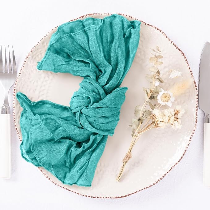 DeZerlor 20 Pack Teal Green Cheesecloth Napkins Spring Cloth Napkins Set of 20 Turquoise Dinner Napkins Bulk 21x21 Inches for Wedding Bridal Shower Baby Shower Parties