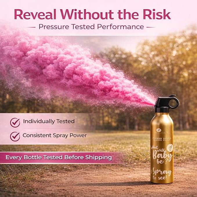 Gender Reveal Smoke Bombs Set – 2 Pack Gender Reveal Fire Extinguisher Spray (Pink, 300g Each) – Non-Toxic Cornstarch Cloud for Baby Girl Reveal Party Ideas, Pregnancy Announcement – Stickers Included