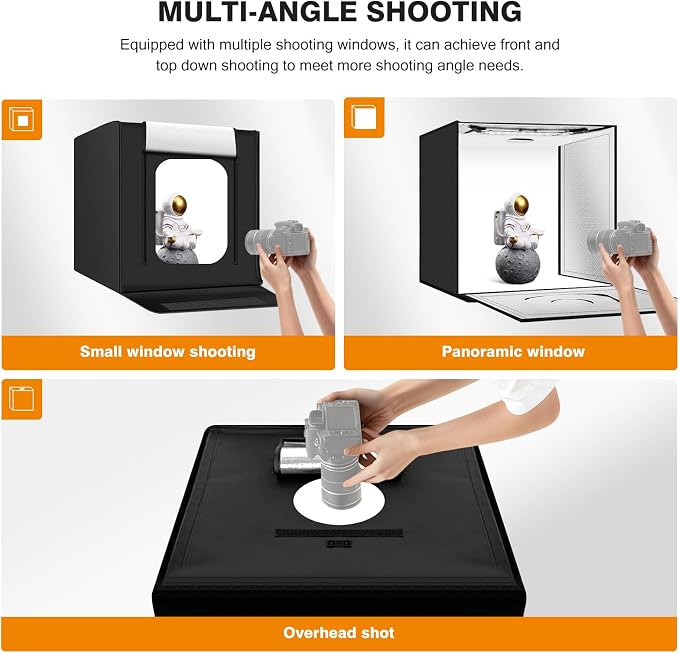 Light Box Photography 20"x20" with 80LED Lights and 4 Color Backdrops Photo Box with Lights, Foldable Light Box with Adjustable Brightness, 6000-6500K Dimmable Portable Picture Box Shooting
