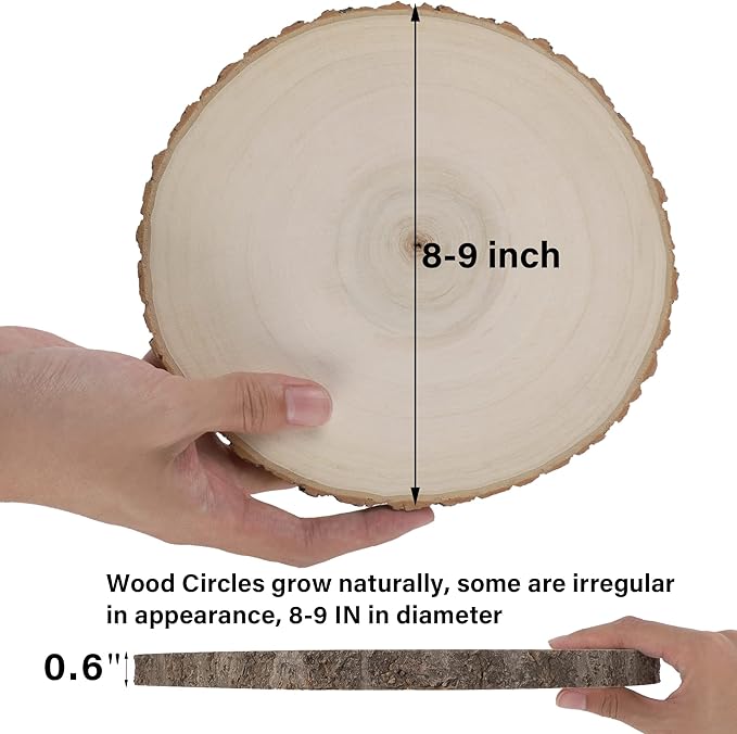 Sancodee 8 Pcs Large Unfinished Wood Slices, 8-9 Inches Wood Slabs for Centerpieces Natural Wooden Circle, DIY Wood Centerpieces for Tables Wedding Party Door Sign Decor