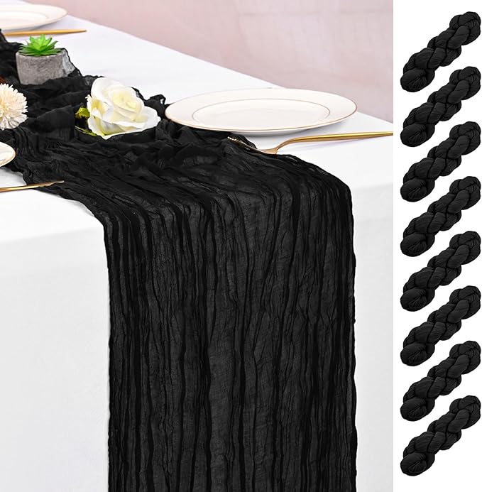 8 Pack Black Table Runner 10FT Cheesecloth Table Runner Boho Gauze Table Runners Long Rustic Sheer Fabric Table Runners for Wedding Party Bridal Shower Farmhouse & Home Decor