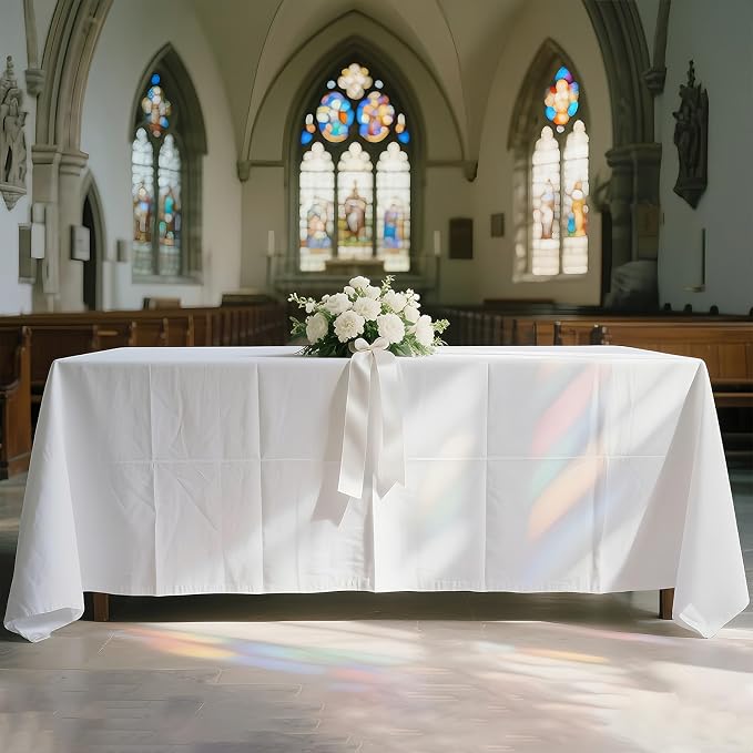 WIGENIUS 2 Pack White Table Cloth Rectangle Tablecloths 70X120 Inch,Polyester Table Cloth for 8 Foot Rectangle Tables,Wrinkle Resistant Washable Fabric Table Covers for Party,Wedding Banquet