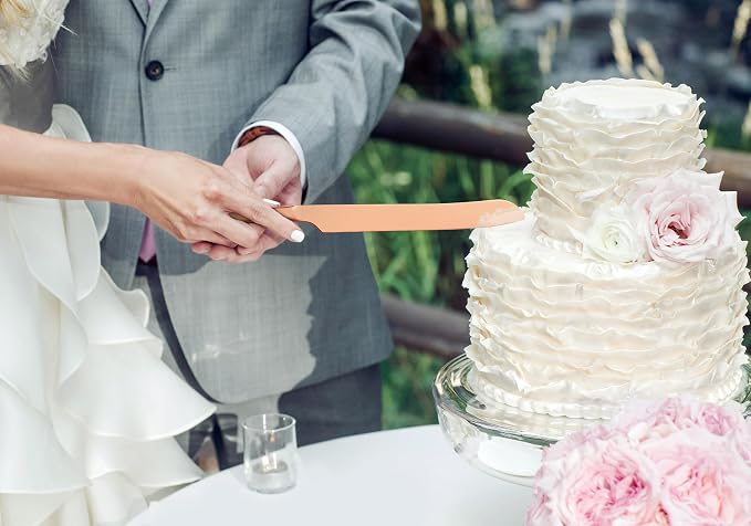Wedding Cake Knife and Server Set, Rose Gold Cake Cutting Set for Wedding, 4 Pieces Set with Forks for Engagements, Anniversaries, Bride and Groom