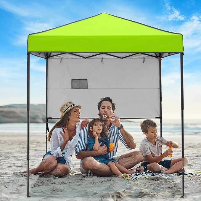 6x4 Pop Up Canopy Tent with Half Wall Panel, Instant Portable Beach Canopy, Outdoor Tent with Carry Bag for Camping, Sports, Tailgating, Events, Neon Green