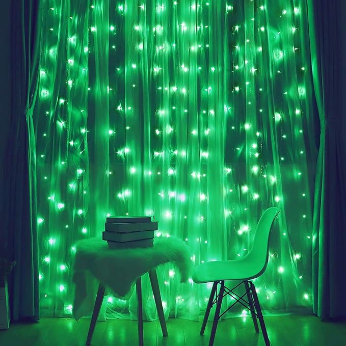 HEYFUNi Green Christmas Curtain Lights, 304 LED 9.8FT x 9.8FT Window Lights | Green Hanging Fairy Lights with 8 Modes, Waterproof Window String Lights for St. Patrick’s Day, Party, Bedroom Wall Backdrop