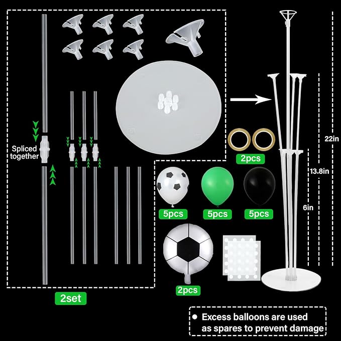 Soccer party Balloons Stand Kit 2 Sets with 2 Soccer Foil Balloons Arch Kit Green White Black Themed Centerpiece for Tables for 2026 World Men Boys Football Game Sports Birthday Party Decorations