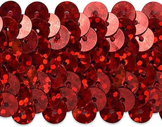 Trims by the Yard 3-Row Starlight Hologram Sequin Stretch Trim, 1 1/4-Inch Versatile Sequins for Crafts, Durable Sequin Trim for Costumes, Fashion, and Home Decor, 20 Yards Cut, Red