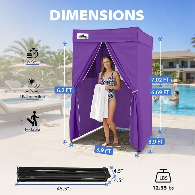 EAGLE PEAK 4x4 Pop Up Changing Tent, Flat Top Changing Room, Purple | Portable, Privacy Tent, Pool Cabana, Dressing Room, Shower & Toilet Use, Opaque Fabric, Instant Setup, Photoshoots, Camping