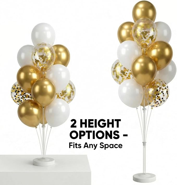 Balloon Column Kit Floor-Set of 2 with Gold Balloons-5FT Balloon Tower Stand Sticks with Water Base&Pole,Balloon Pillar Decoration for Anniversary Birthday Party,Baby Shower,Wedding,Bachelorette Party