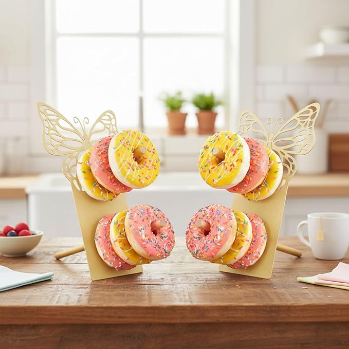 AIM & GGKK Gold Butterfly Donut Stand Display Wall,Metal Donut Holder Stand for Party Dessert Table,Donuts Board for Weddings Birthday Baby Shower,Bagel Holder Donuts Bar Display Decor
