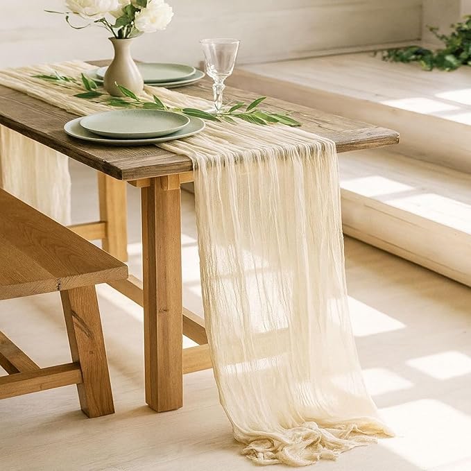 20 Pack Lvory Cheesecloth Table Runner 10FT Boho Gauze Fabric Cheese Cloth Table Runners for Wedding ,Party,Baby Shower, Bridal Party, Rustic Farmhouse and Table Decorations