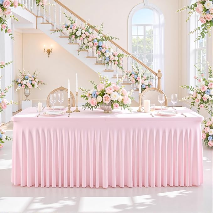 gogoparti 6 Pack Spandex Pink Fitted Table Cloth for 8ft Rectangle Tables Pink Stretch Tablecloth Table Covers Skirt Banquet Tablecloths Wrinkle Free Tablecloth for Parties Wedding