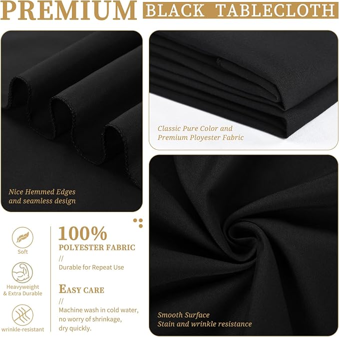 Showgeous 4 Pack Black Rectangle Tablecloth, 90 x 156 Inch, Wrinkle Resistant, Washable Polyester, Perfect for 8FT Tables, Weddings, Birthdays, Parties