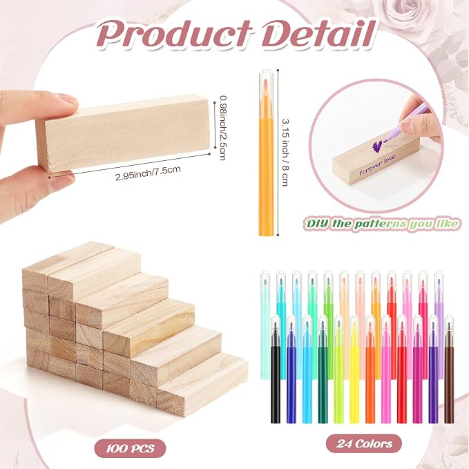 Nuanchu 125 Pcs Wedding Guest Book Alternative 100 Wooden Block Guest Book 24 Signing Pens Wedding Game Sign Wedding Decorations for Reception Bridal Shower Guest Book for Sign in(Boho)