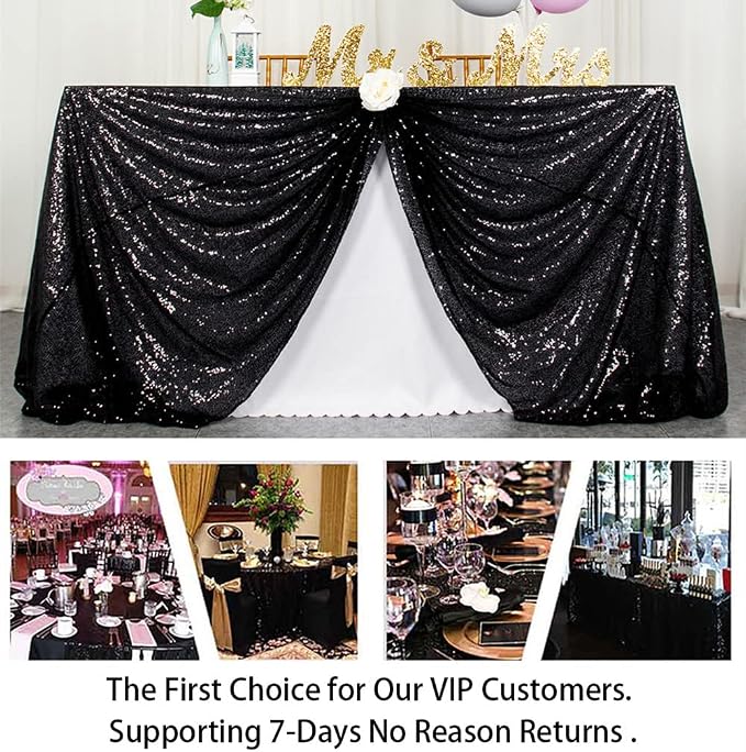 ShiDianYi Black Sequin Tablecloth 50x72-Inch Black Linen Tablecloth Around The World Party Decorations