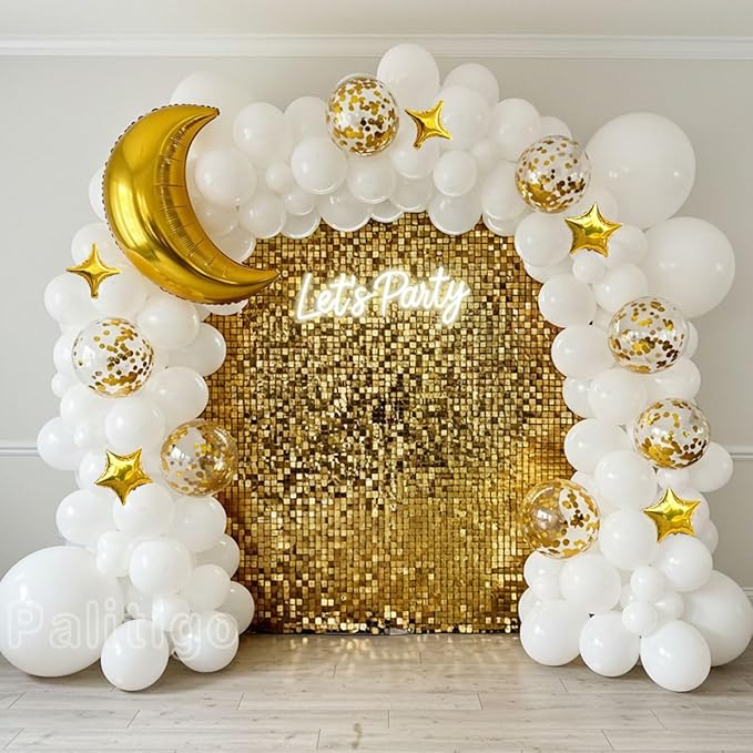 White Balloon Garland Kit - 131pcs White Balloons with Moon and Star, Perfect for Twinkle Twinkle Little Star Baby Shower, Gender Reveal,Birthday Parties, Weddings and Festive Celebrations