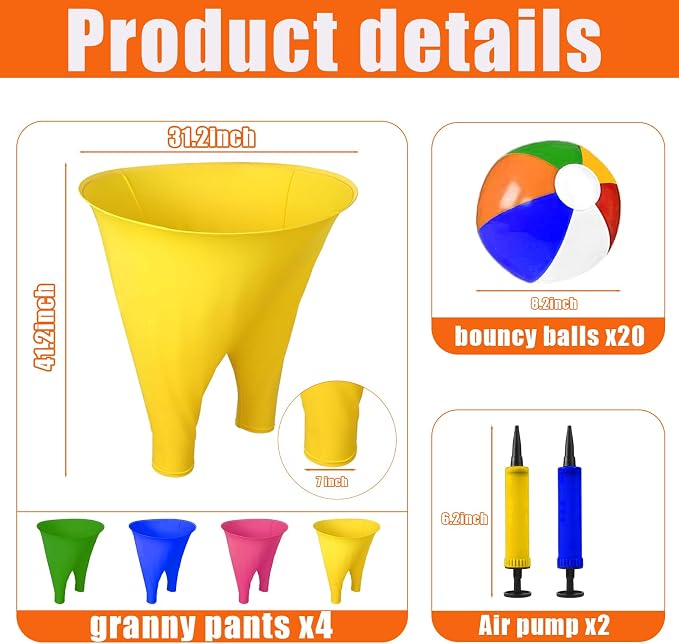 Granny Pants Yard Game Outdoor Party with Colorful Bouncy Balls & Air Pump Outdoor Group Games for Family & Friends