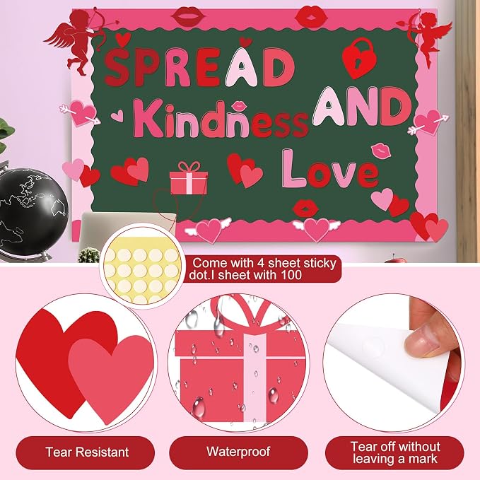 Kosiz Heart Bulletin Board Decoration Set 118 ft Scalloped Large Bulletin Board Borders Classroom Poster Border Trim with 257 Pcs Letter Number Symbol Cutout for Back to School Decor
