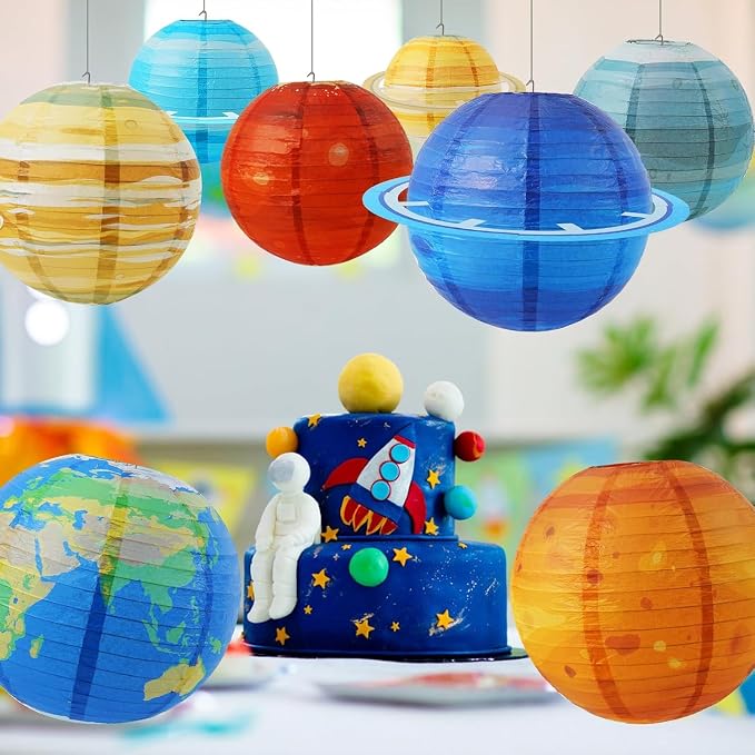 Space Planet Paper Lanterns 12 in Solar System Hanging Decor Out of This World Outer Space Party Decorations for Kids Astronaut Theme Party Supplies Galaxy Earth Home Birthday Decorations 8PCS