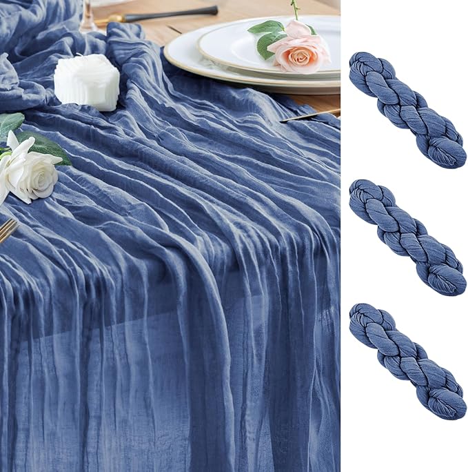 Wokceer Cheesecloth Table Runner 3Pack 10FT Blue Boho Gauze Fall Thanksgiving Cheese Cloth Table Runner for Party Long Rustic Sheer Table Runners for Baby Bridal Shower Wedding Easter Table Decor