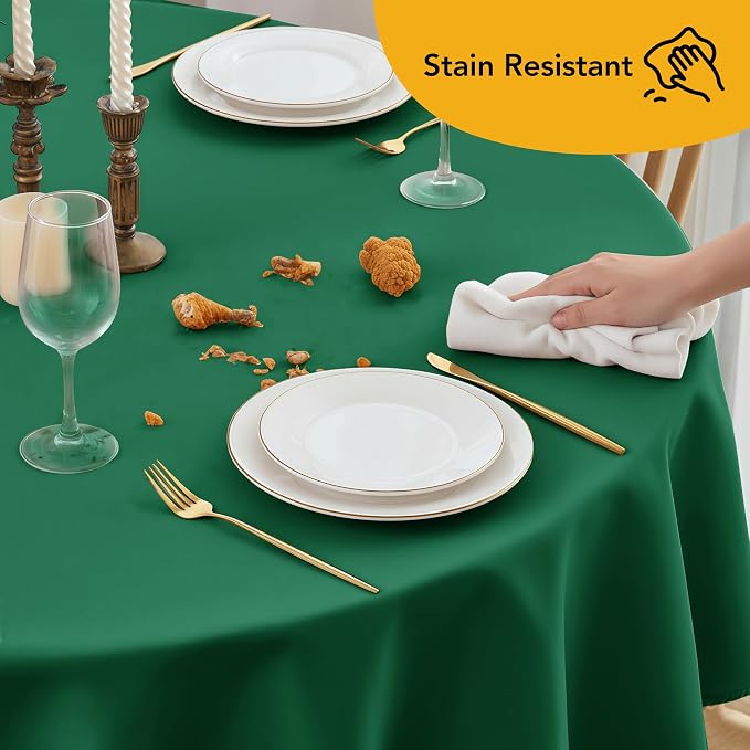 6-Pack Hunter Green Round Tablecloths, 132 Inches, Stain-Resistant Polyester for 6-8 Ft Round Tables - Washable Table Covers for Weddings, Banquets, Birthday Parties, Events