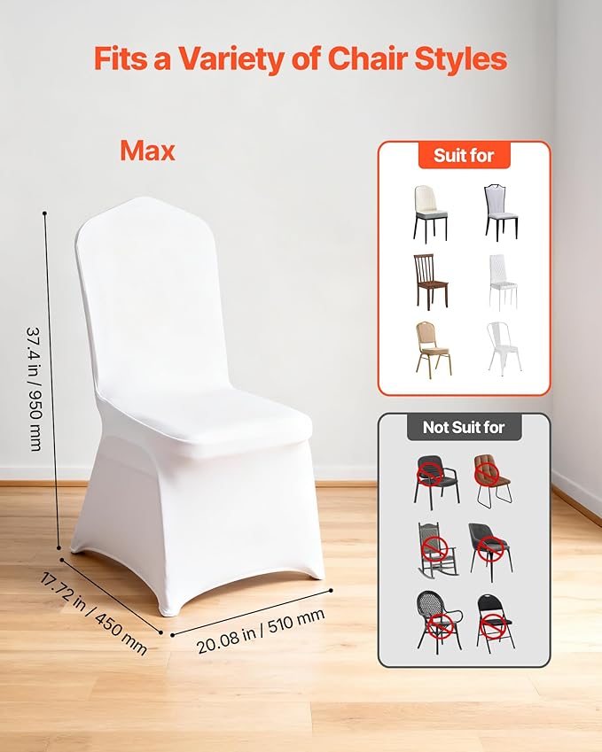 VEVOR Chair Covers, Polyester Spandex Chair Cover, Stretch Slipcovers for Wedding Party Dining Banquet Flat-Front Chair Covers (White-a, 53PCS)