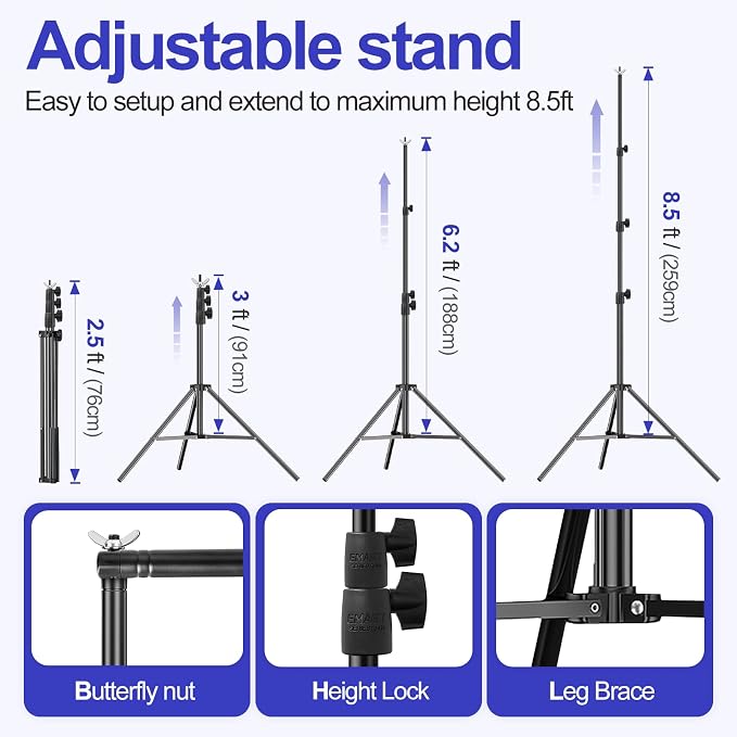 EMART 10x8.5FT Backdrop Stand, Photo Video Studio Adjustable&Lockable Heavy Duty Background Support System Kit with 6 Backdrop Clamps, 2 Sandbag and Carry Bag for Photography, Parties, Wedding, Video