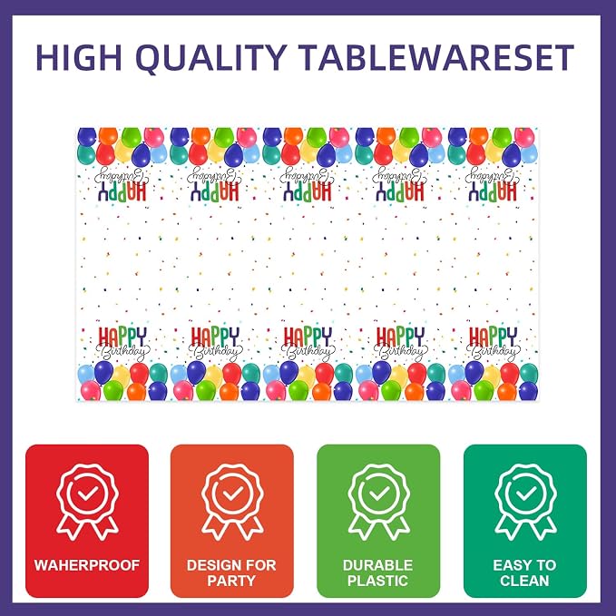 141Pcs Balloon Birthday Party Decorations - Tableware Party Supplies Plates and Napkins Forks Cups Straws Cutlery Colorful Balloons for Baby Shower Birthday Decorations Serves 20 Guests