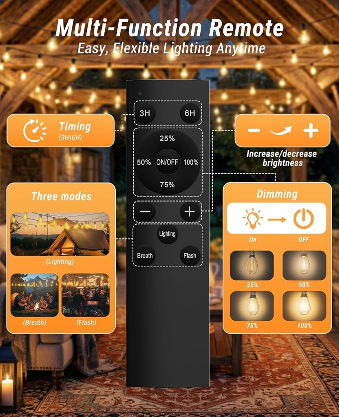 120FT Outdoor String Lights with Remote, LED Patio Lights with 45+2 Waterproof S11 Bulbs, Outside Dimmable 2700K Warm White, Timer & 3 Modes,for Backyard Garden Deck Porch Balcony Gazebo Party Decor