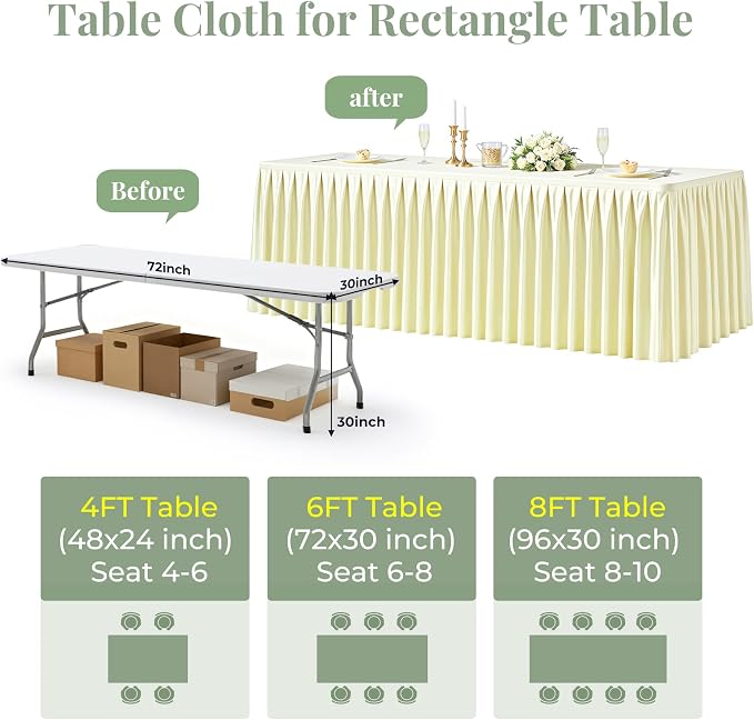 Champagne Satin Tablecloths Rectangle 6FT, Glitter Fitted Stretch Table Covers Wrinkle-Free Floor Length Shimmer Table Skirt for Weddings Parties Baby Shower Banquets Vendor Events
