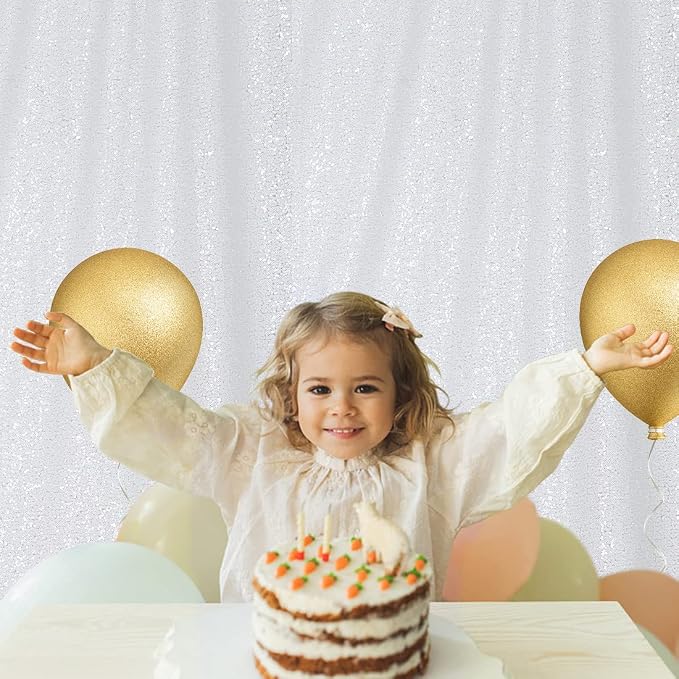 Poise3EHome White Sequin Backdrop, 20Ft x 10Ft Glitter Photography Background Curtains for Party Baby Shower Wedding Birthday Christmas Thanksgiving Halloween Decoration