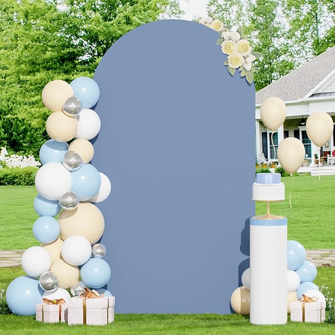 FOTSHARER Dusty Blue Arch Cover 3.3x6.6 FT Wedding Arch Cover Spandex Fitted Wedding Arch Stand Covers for Arch Backdrop Stand Round Top Chiara Backdrop Cover for Bridal Baby Shower Party Decoration