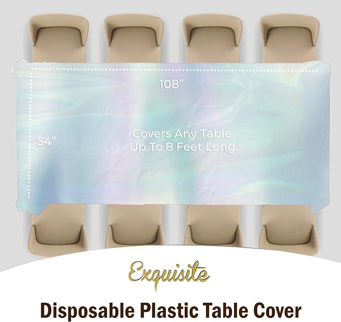 Exquisite Iridescent Tablecloths for Rectangle Tables 48 Pack Plastic Table Cloth Disposable 54" X 108" Iridescent Table Cloths Rectangle Tablecloth Plastic Tablecloths Rectangular for Party Supplies