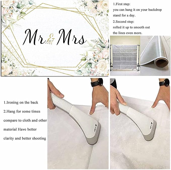Mr & Mrs White Floral Bridal Shower Backdrop Mr Mrs Wedding Theme Photo Backgrounds 7x5ft Wedding Bride to Be Engagement Photography Backdrops Prom Party Banner Decor Party Banner Photo Booth Prop