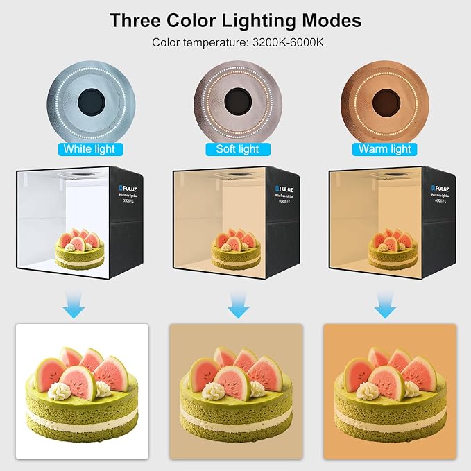 PULUZ Light Box for Product Photography, 20"x20" Portable Photo Studio Large Photo Booth Lightbox Jewelry Food Photography Picture Box with Dimmable 160 LED Lights & 12 Color Backdrops