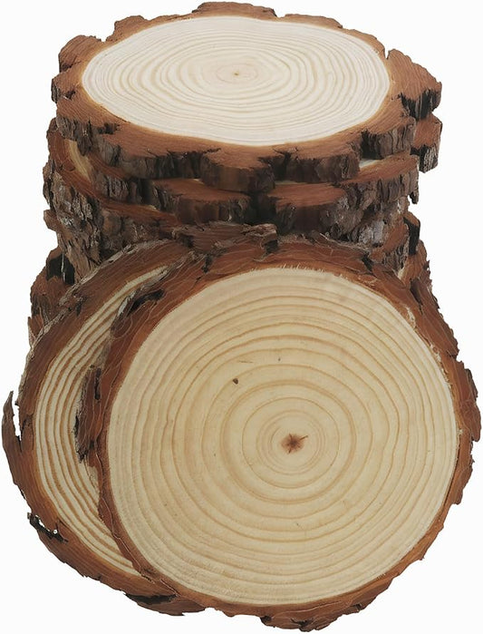 Natural Wood Slice Centerpiece, Round Tree Slab, 6-7 Inches, 10 Pack, for Wedding, Party, Rustic Decor