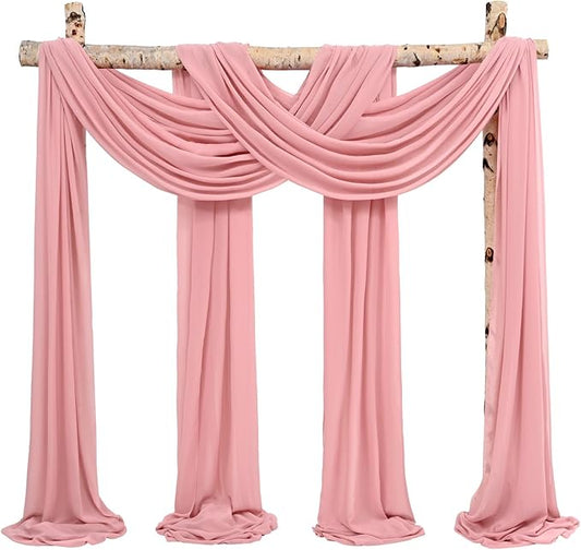 Wedding Arch Draping Fabric,4 Panels 28" x18ft Dusty Rose Wedding Arch Drapes for Ceremony Sheer Chiffon Fabric Drapes Arbor Drapery Decorations for Reception Party