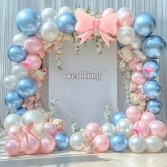 Pearl Pink Balloons Light Pink Balloon Arch With Foil Bow Balloon 4 Corner Star Long Balloons for Birthday Bow Princess Baby Shower Bridal Shower Sweet Girls Party Decorations