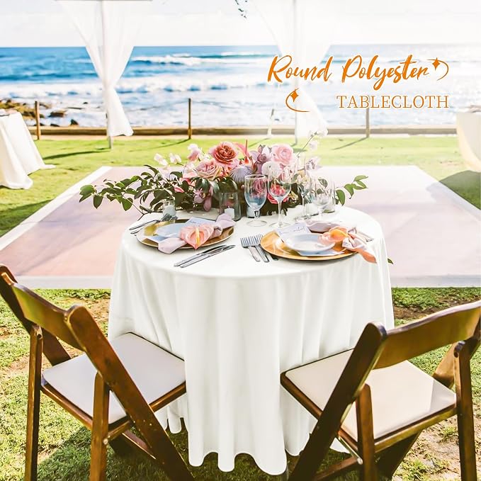 12 Pack Round Tablecloth 120 Inch - Ivory Polyester Tablecloth for Round Table, Premium Ivory Tableclothes Washable Fabric Table Cover for Wedding Party Banquet Restaurant Reception Dining