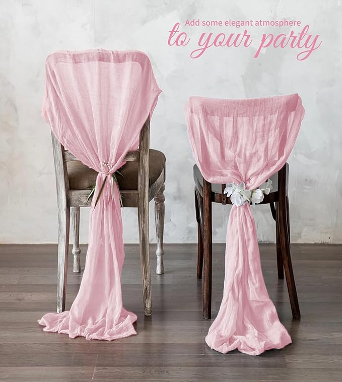 10 Pack Light Pink Cheesecloth Table Runner 17x108 Inch Semi Sheer Boho Gauze Cheese Cloth Table Runners, for Wedding Bridal Shower Birthday Party Home Decor Garden Farmhouse