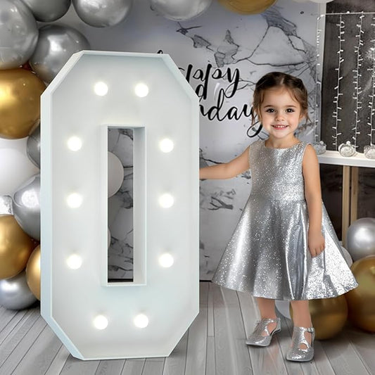 Marquee Numbers 4 Feet Tall: Large 10th 40th 50th Birthday Decorations for Her Him 4FT Light Up Numbers White Anniversary Party Decor Big Backdrop Foam Cardboard Number 0