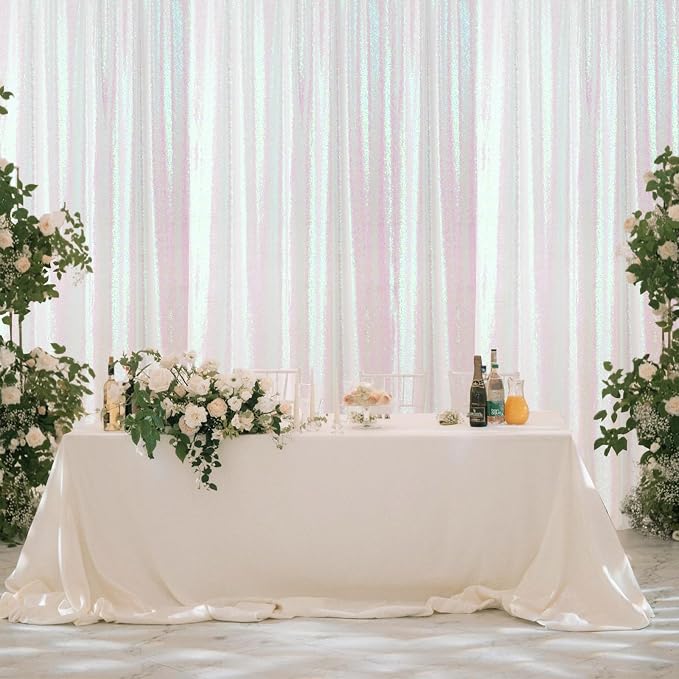 Sugargirl White Iridescent Sequin Backdrop Curtain 6 Panels 2FTx8FT Glitter White Iridescent Background Drapes Sparkle Photography Backdrop for Party Wedding Birthday Wall Decoration